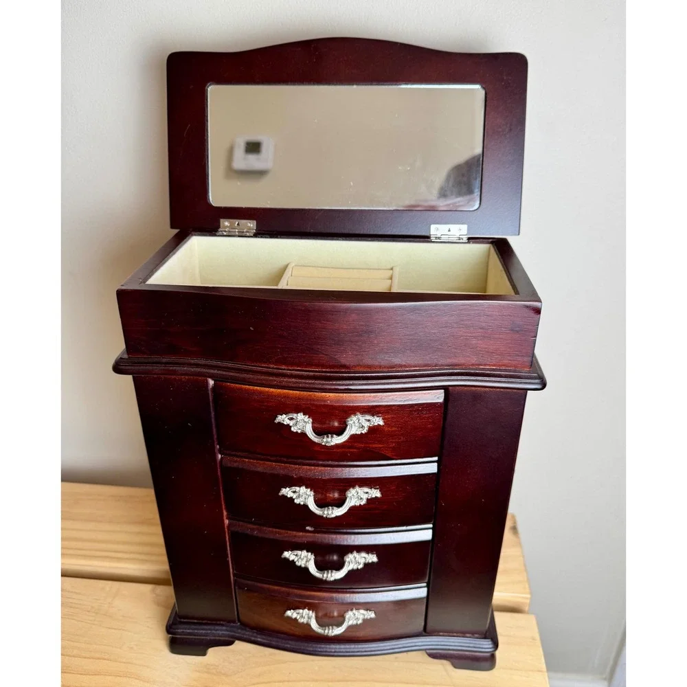Vintage Wood Jewelry Box Romantic Whimsigoth Armoire‎ Tabletop Organizer
